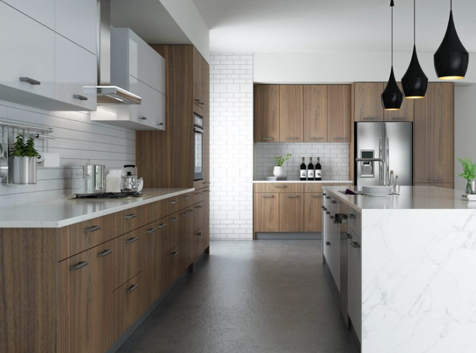 Walnut Slab Door Contemporary Kitchen Midcentury Modern