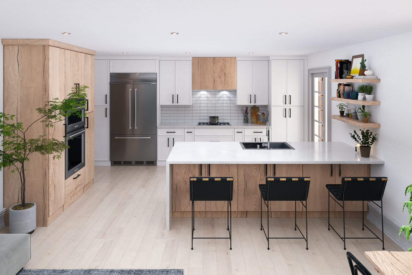 French Oak Kitchen Cabinets | Light Oak Slab door | Modern Euro Oak ...